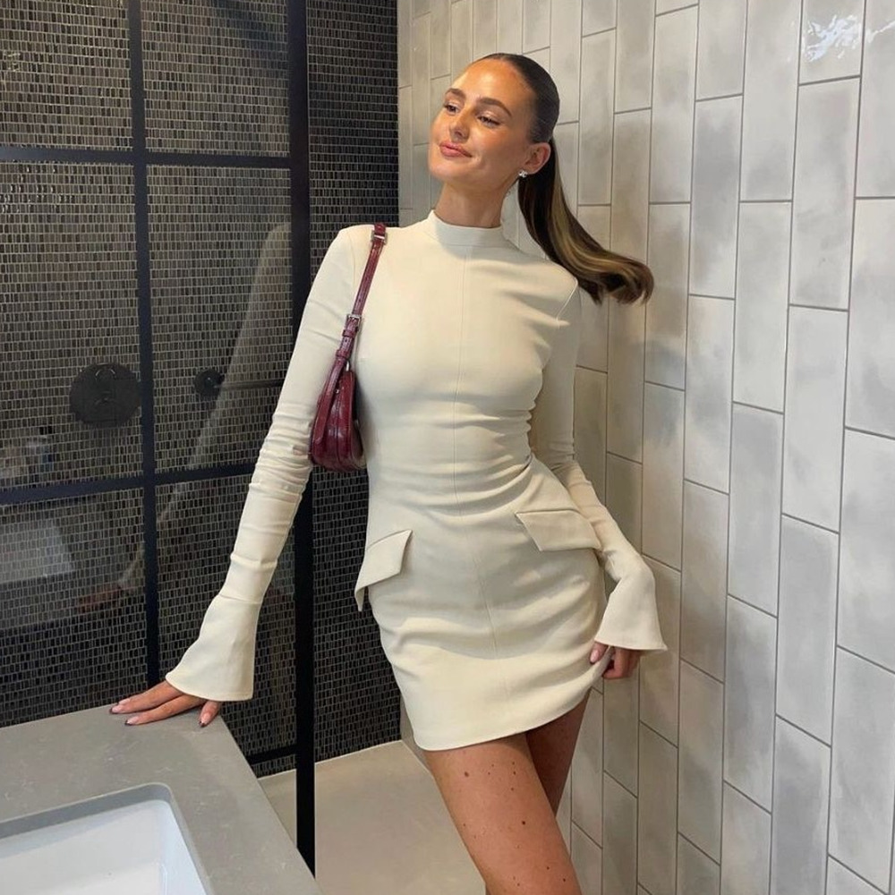 House of CB Mahalia Vintage Cream Mini Dress Size XS Extra Small TALL